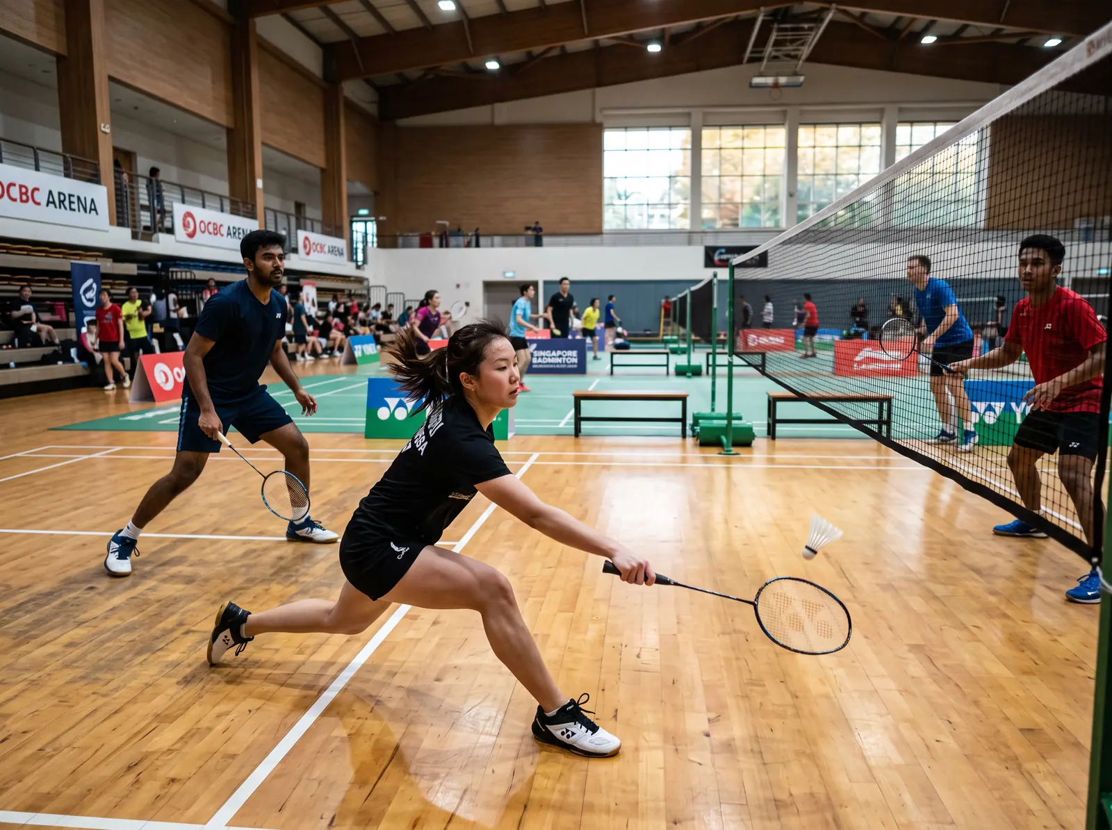 Badminton players enjoying a game