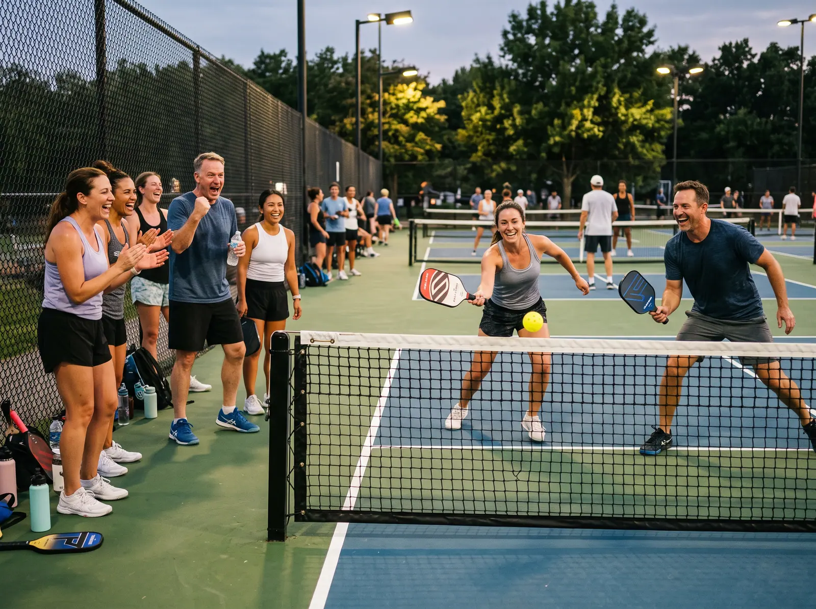 Pickleball players enjoying a game