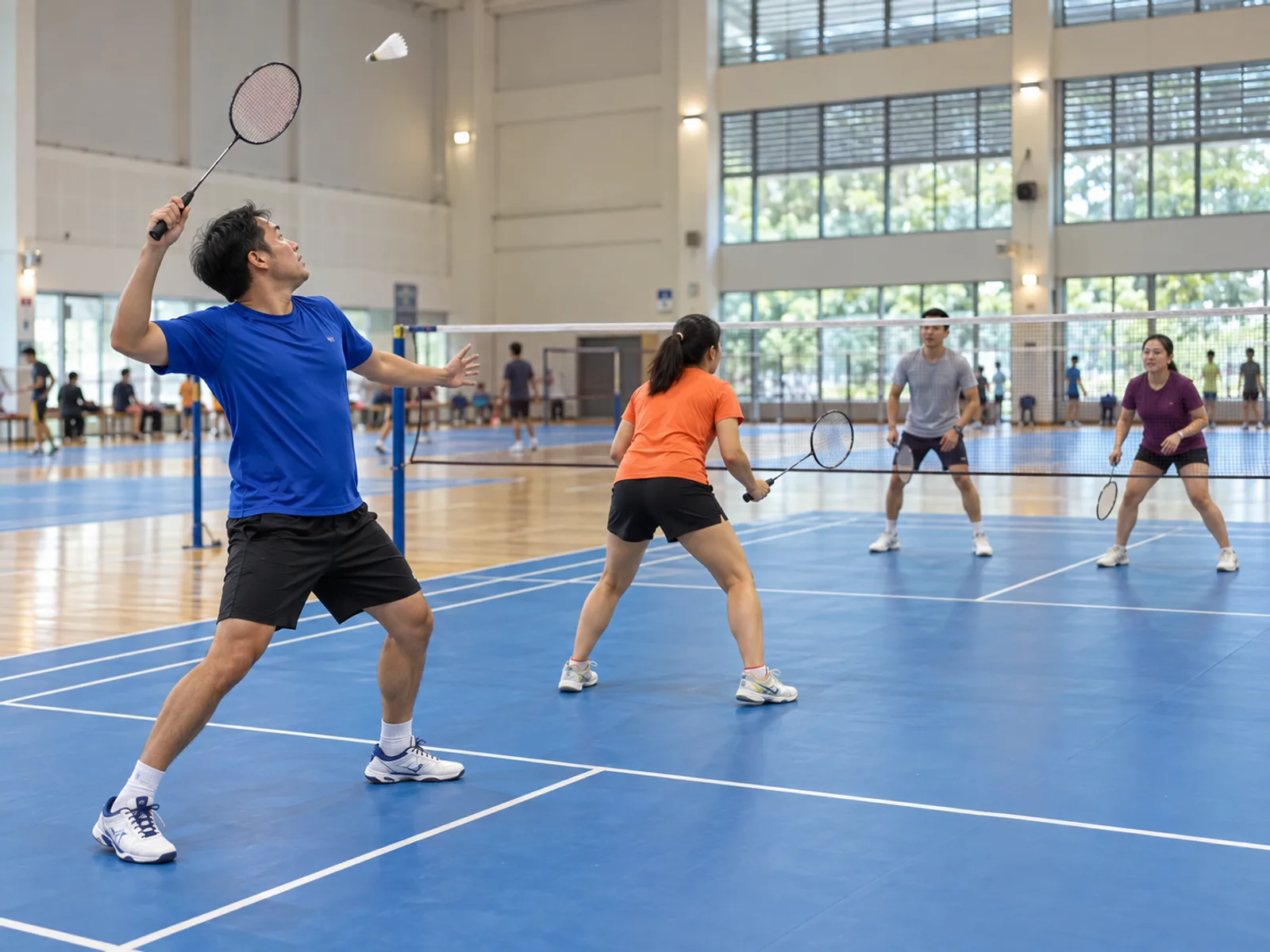 Badminton players enjoying a game
