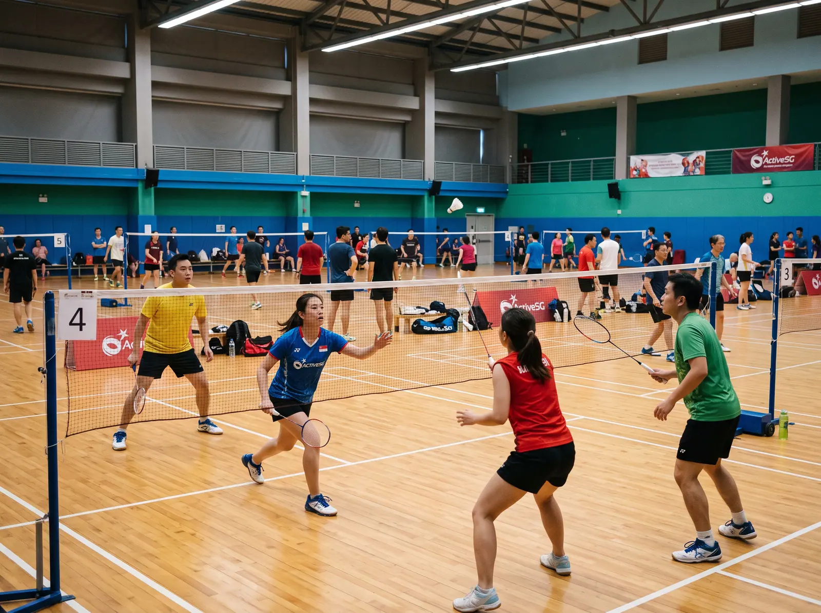 Badminton players enjoying a game