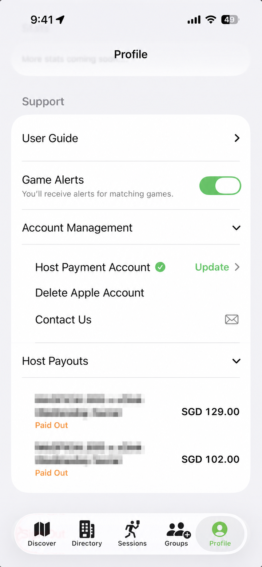 An anonymised uDink organiser payout screen